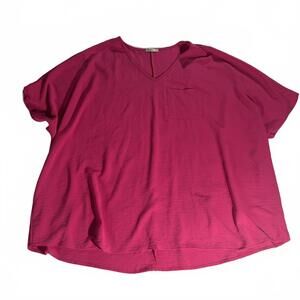 JODIFL Women’s Size 3X Veck Tunic Swing Blouse Short Sleeve Pink Valentines